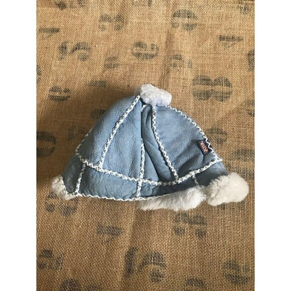 LITTLE E.D.A. Rare Baby Kids Gray Sheepskin Shearling Pom Winter Hat - Picture 4 of 5